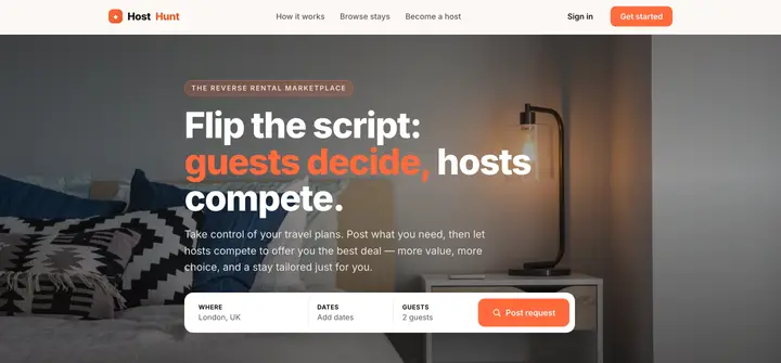 Landing — post a request, let hosts compete